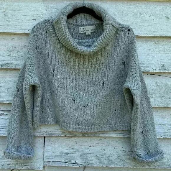 VINTAGE SAVANNA Gray Cowl Neck SweaterRolled Cuff distressed - Picture 1 of 5